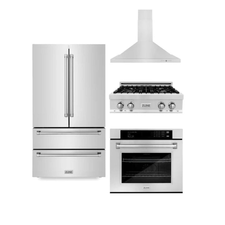 ZLINE 30", 36" &amp; 48" Stainless Steel Kitchen Packages with Rangetop, Convertible Vent Range Hood, Double Wall Oven, and Refrigerator