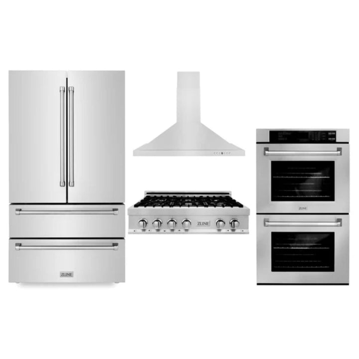 ZLINE 30", 36" &amp; 48" Stainless Steel Kitchen Packages with Rangetop, Convertible Vent Range Hood, Double Wall Oven, and Refrigerator