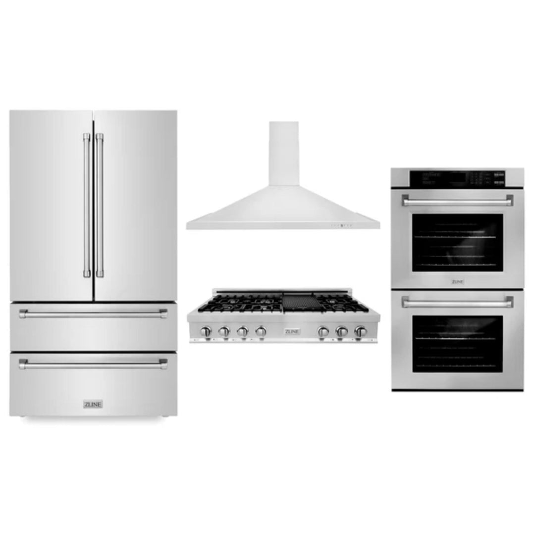 ZLINE 30", 36" &amp; 48" Stainless Steel Kitchen Packages with Rangetop, Convertible Vent Range Hood, Double Wall Oven, and Refrigerator