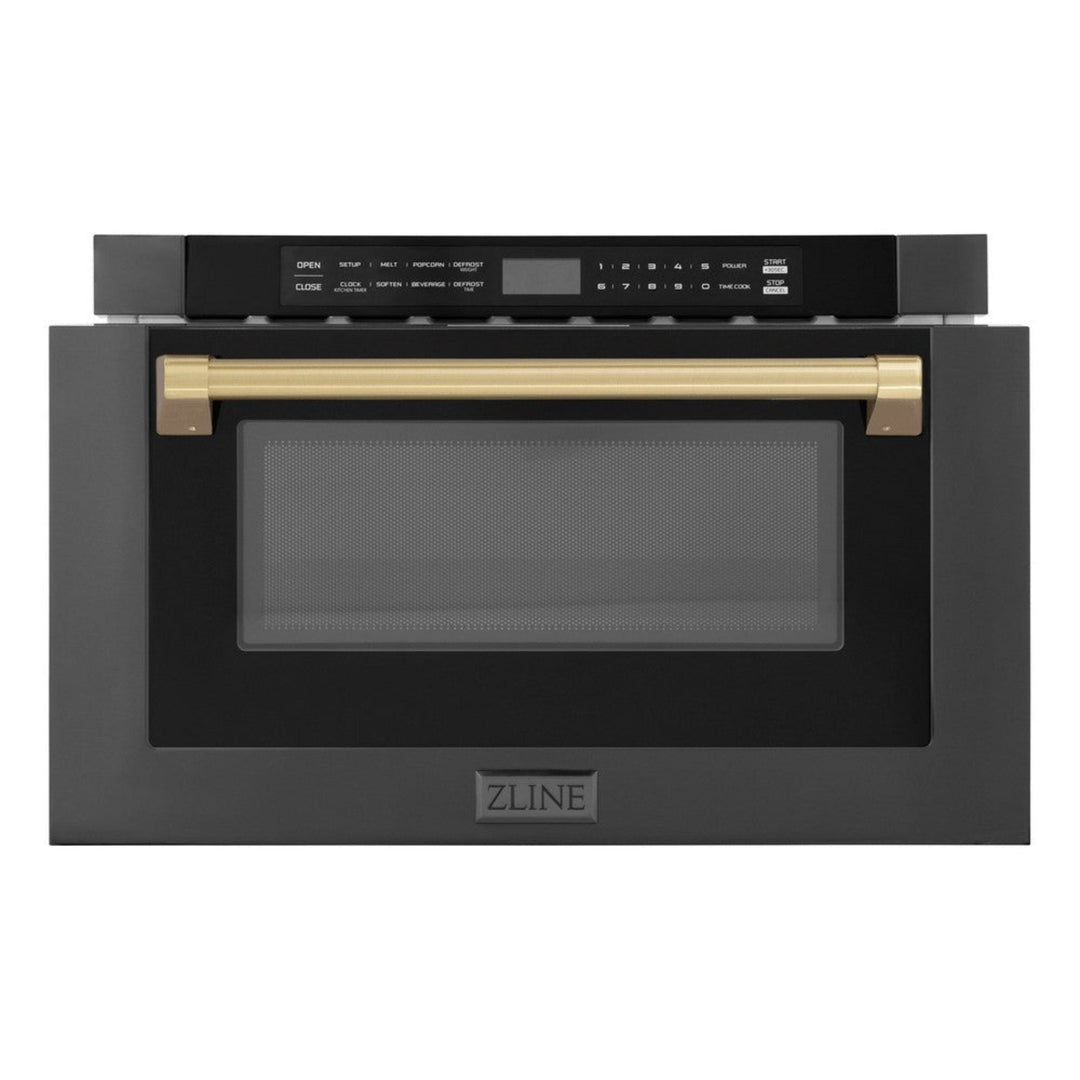 ZLINE 24" Autograph Edition1.2 cu. ft. Built-in Microwave Drawer in Black Stainless Steel and Champagne Bronze Accents