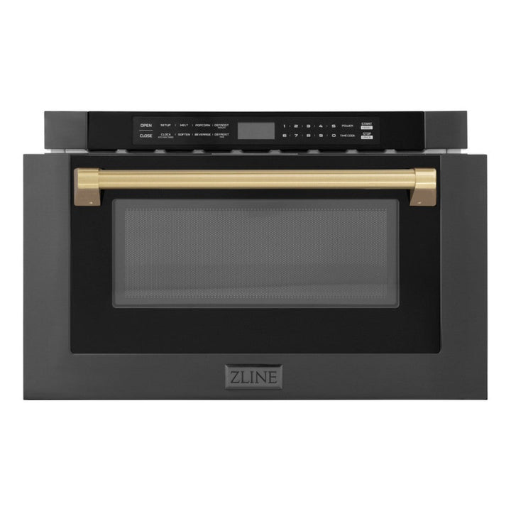 ZLINE 24" Autograph Edition1.2 cu. ft. Built-in Microwave Drawer in Black Stainless Steel and Champagne Bronze Accents