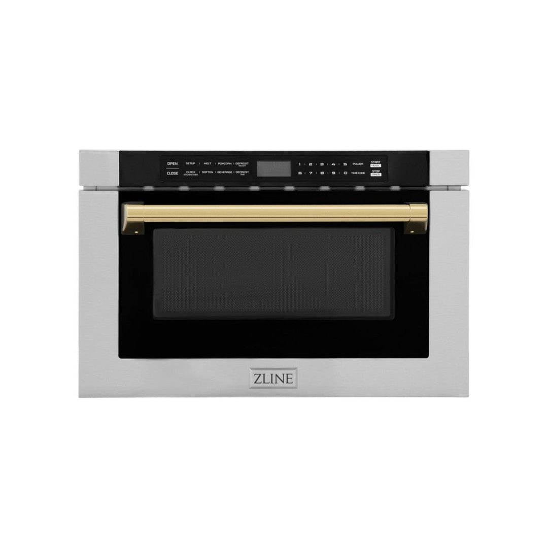 ZLINE 24" Autograph Edition Built-in Microwave Drawer with a Traditional Handle in Stainless Steel and Polished Gold Accents  1.2 cu. ft.