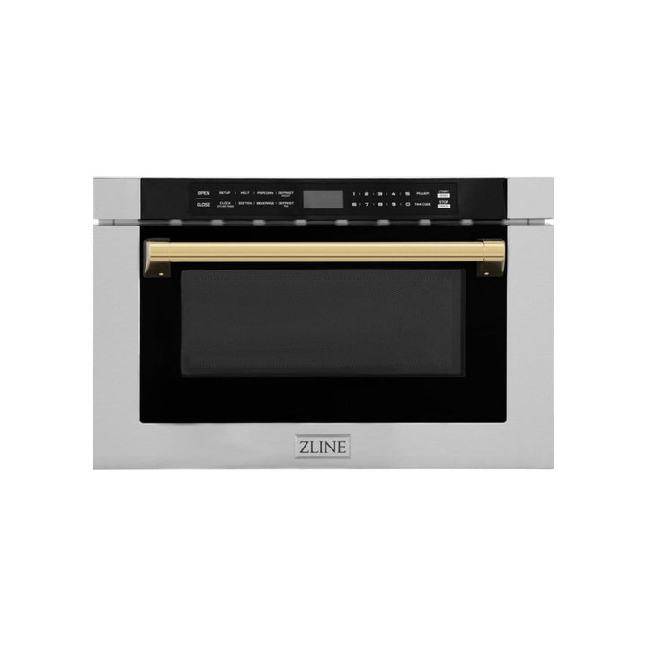 ZLINE 24" Autograph Edition Built-in Microwave Drawer with a Traditional Handle in Stainless Steel and Polished Gold Accents  1.2 cu. ft.