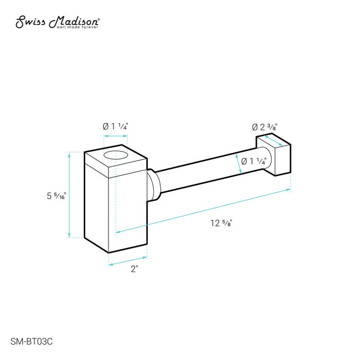 Square Bottle Trap Drain, Chrome