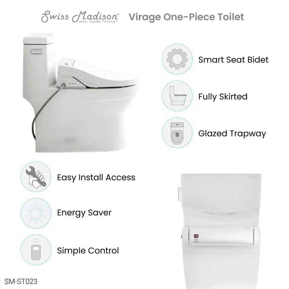 Virage One-Piece Toilet with Vivante Smart Seat Left Side Flush Handle 1.28 gpf