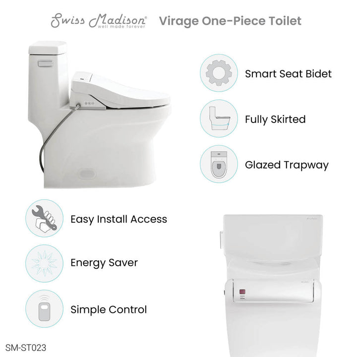 Virage One-Piece Toilet with Vivante Smart Seat Left Side Flush Handle 1.28 gpf