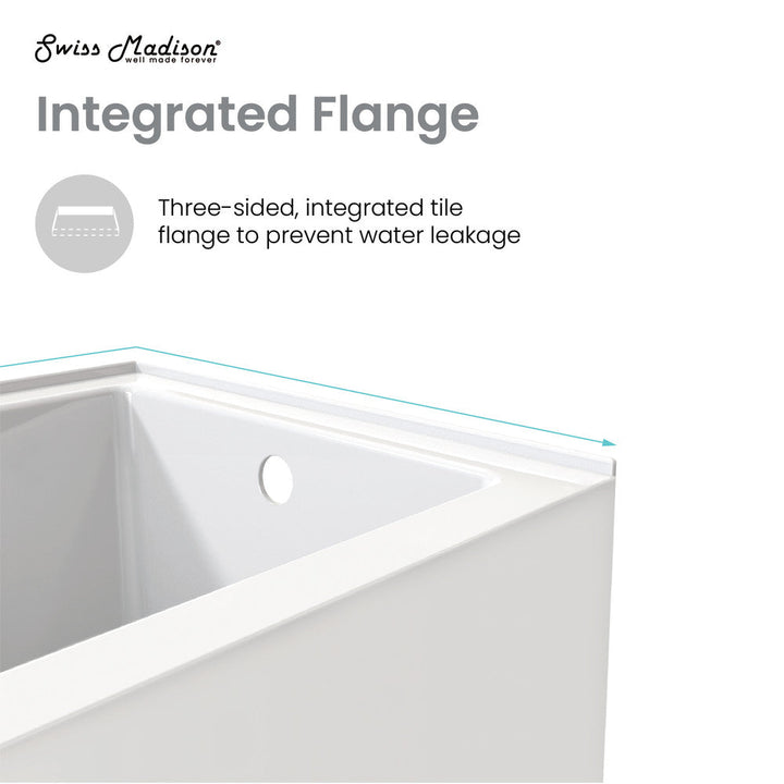 Voltaire 48" x 30" Right-Hand Drain Alcove Integrated Armrest Bathtub with Apron