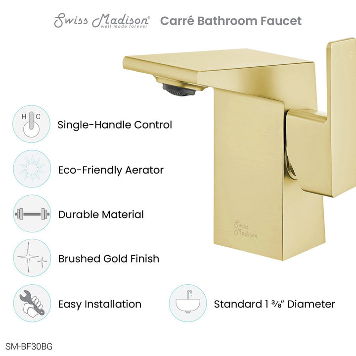 Carre Single Hole, Single-Handle, Bathroom Faucet in Brushed Gold