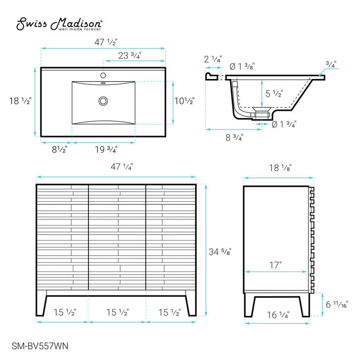 Cascade 48'' Bathroom Vanity in Brown Oak