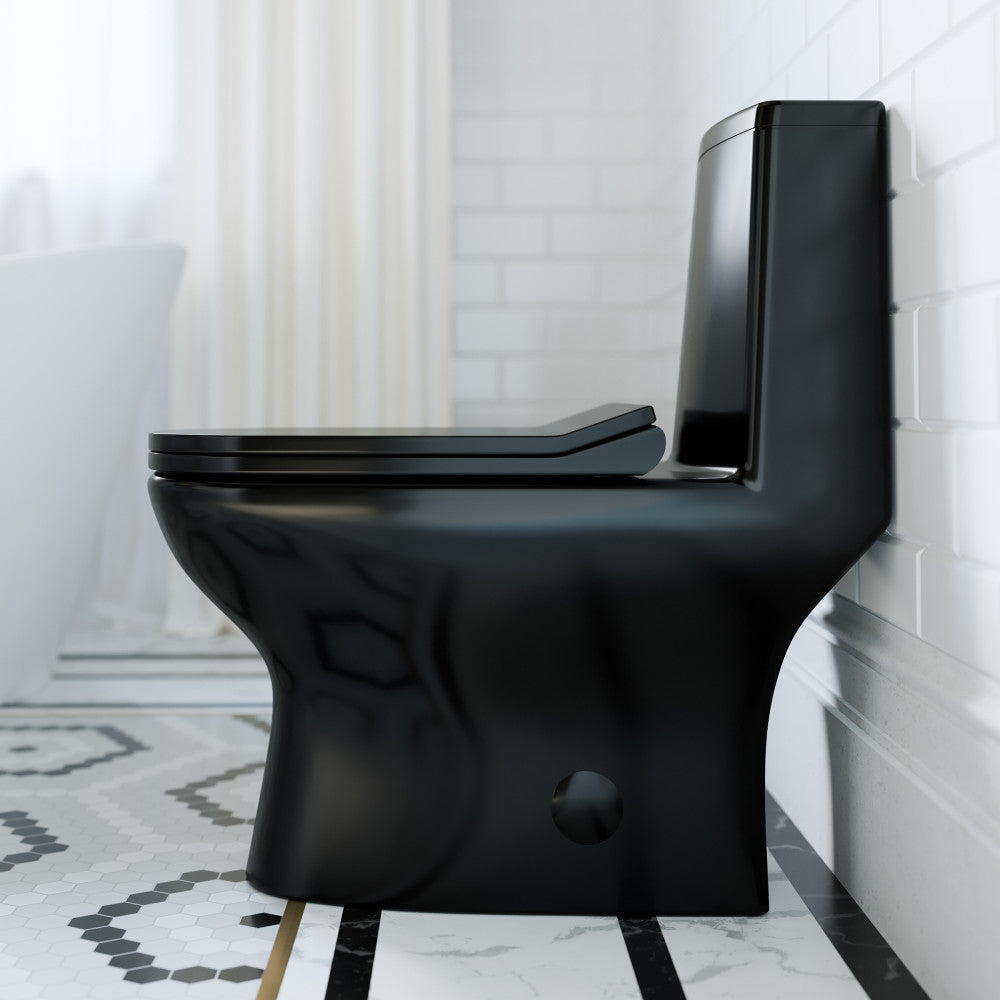 Ivy One Piece Toilet Dual Vortex Flush in Glossy Black 1.1/1.6 gpf