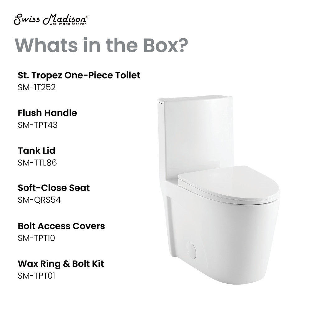 St. Tropez One Piece Elongated Toilet Right Side Flush 1.28 gpf