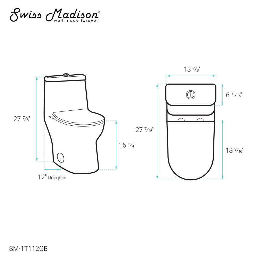 Ivy One Piece Toilet Dual Vortex Flush in Glossy Black 1.1/1.6 gpf