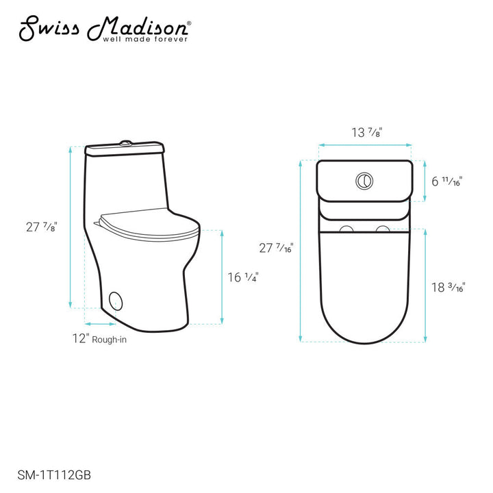 Ivy One Piece Toilet Dual Vortex Flush in Glossy Black 1.1/1.6 gpf