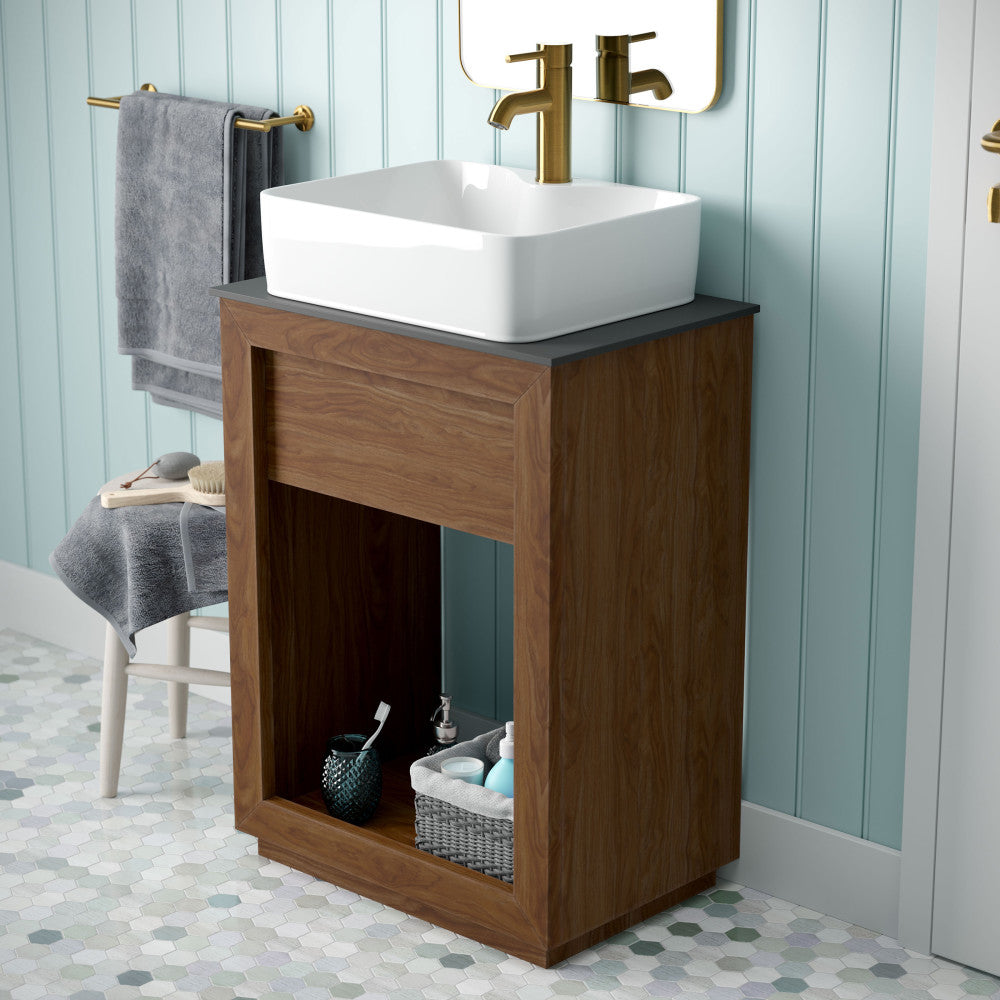 Rennes 24" Reclaimed Wood Vanity in Walnut with Slate Countertop and Single Hole Vessel Sink