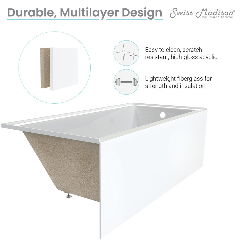 Voltaire 54" x 30" Left-Hand Drain Alcove Bathtub with Apron