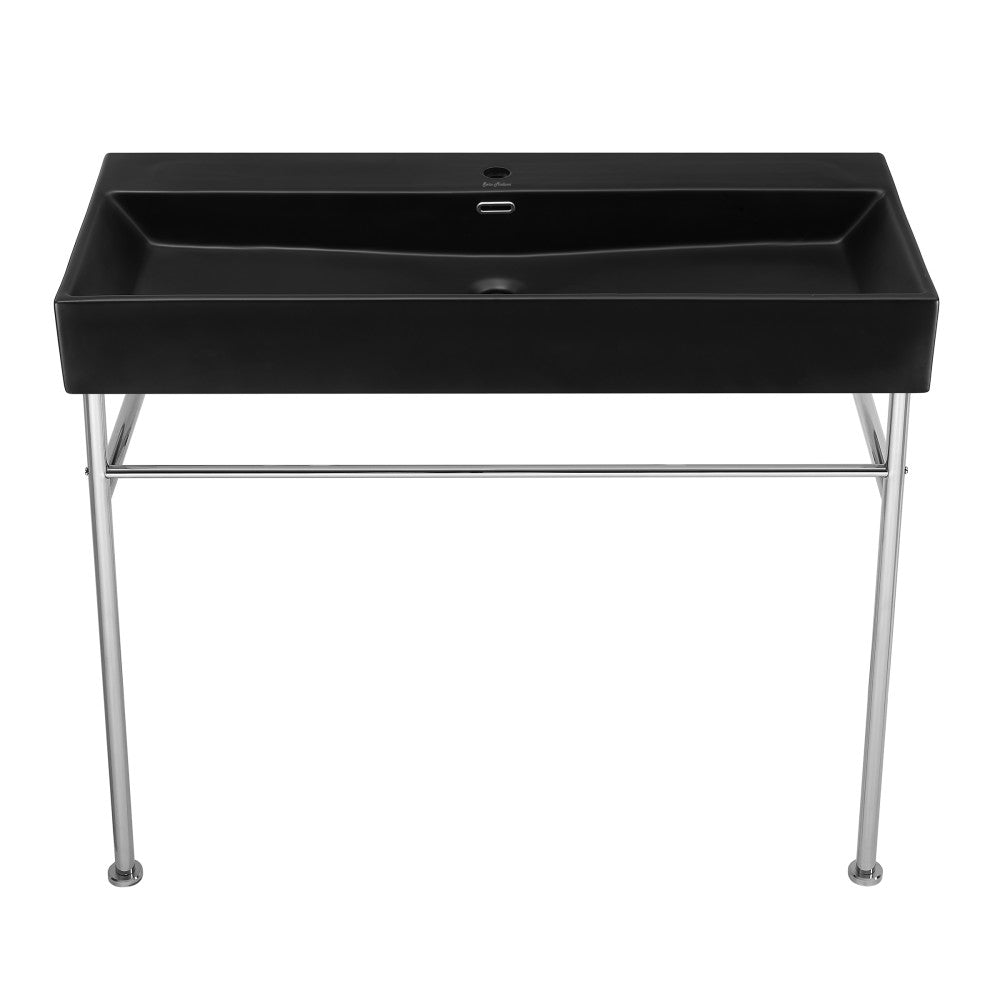 Claire 40 Ceramic Console Sink Matte Black Basin Chrome Legs