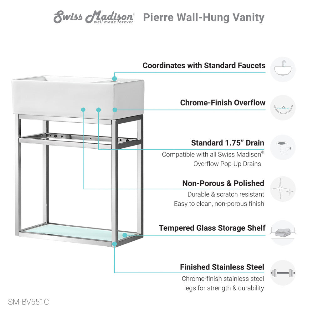 Pierre 19.5 Single, Open Shelf, Chrome Metal Frame Bathroom Vanity
