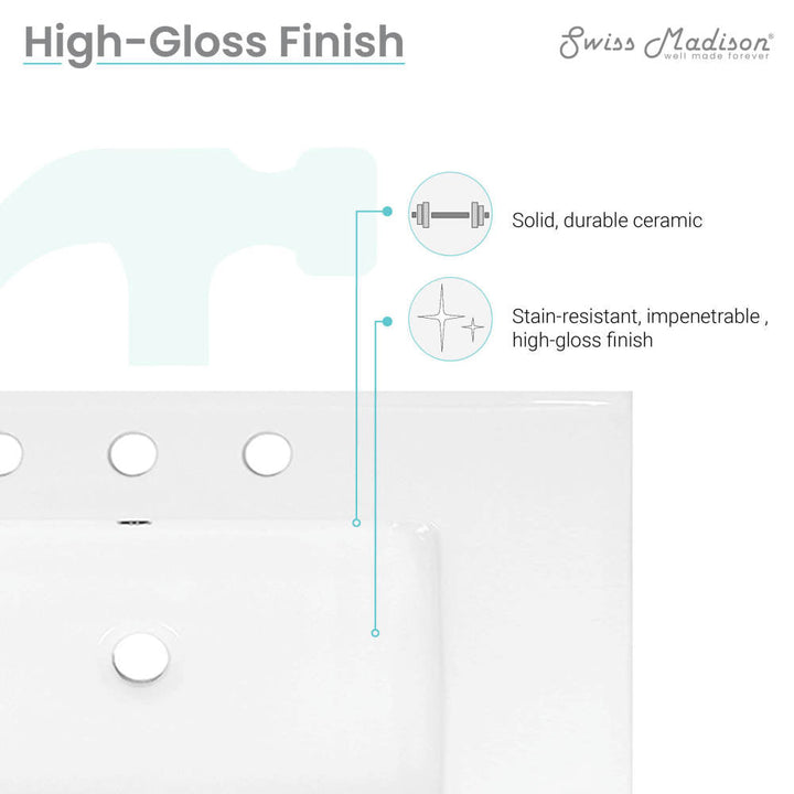 30" Vanity Top Bathroom Sink with 3 Holes