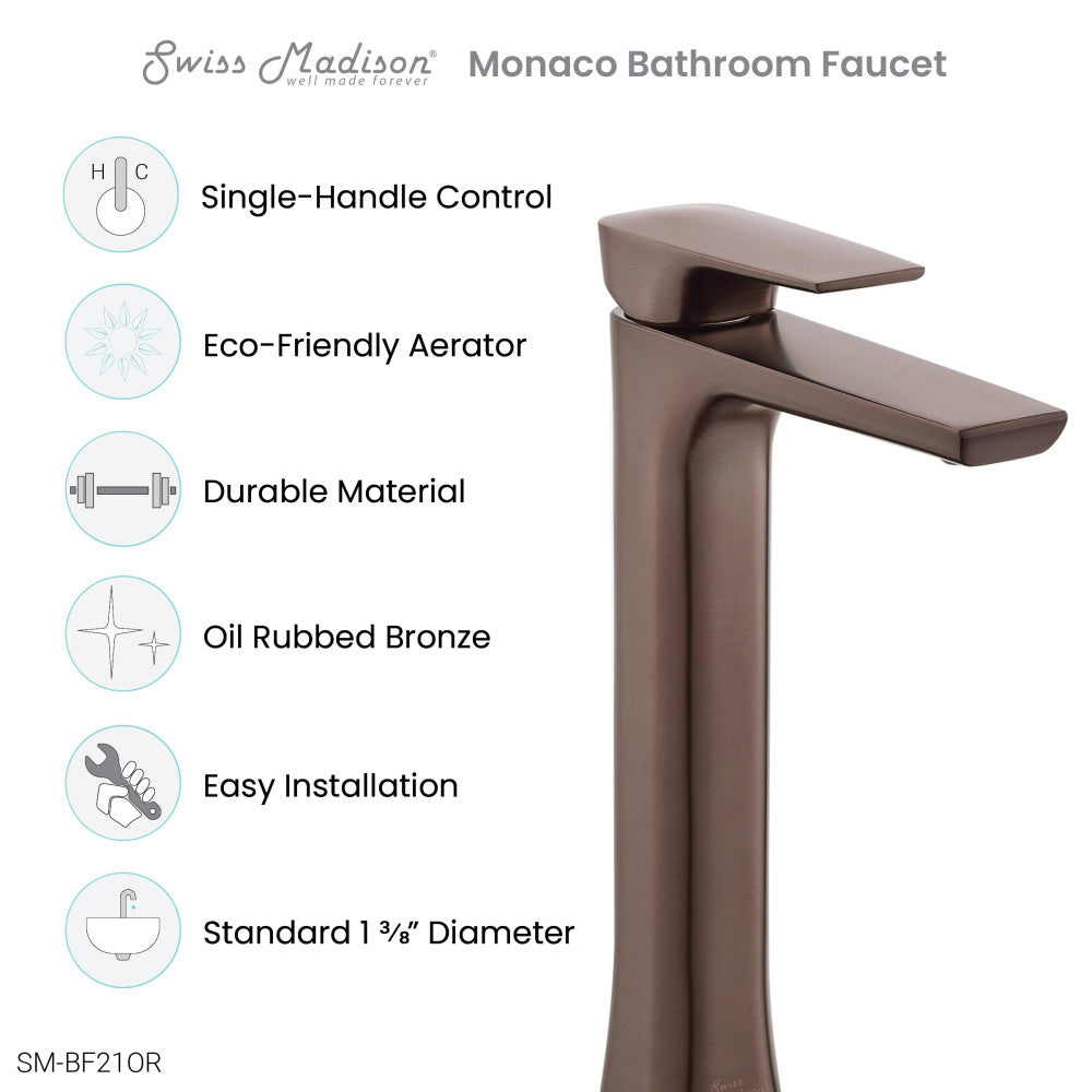 Monaco Single Hole, Single-Handle, High Arc Bathroom Faucet in Oil Rubbed Bronze