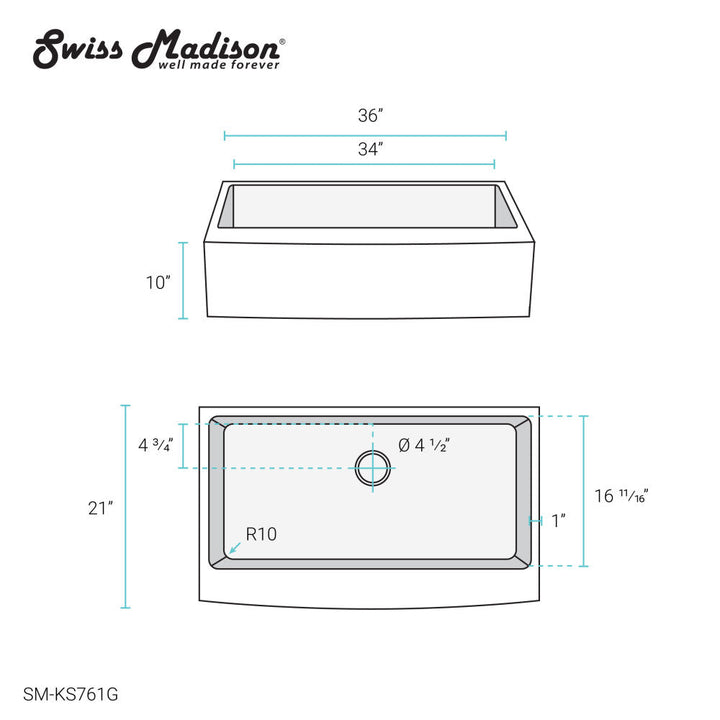 Rivage 36 x 21 Stainless Steel, Single Basin, Farmhouse Kitchen Sink with Apron in Gold