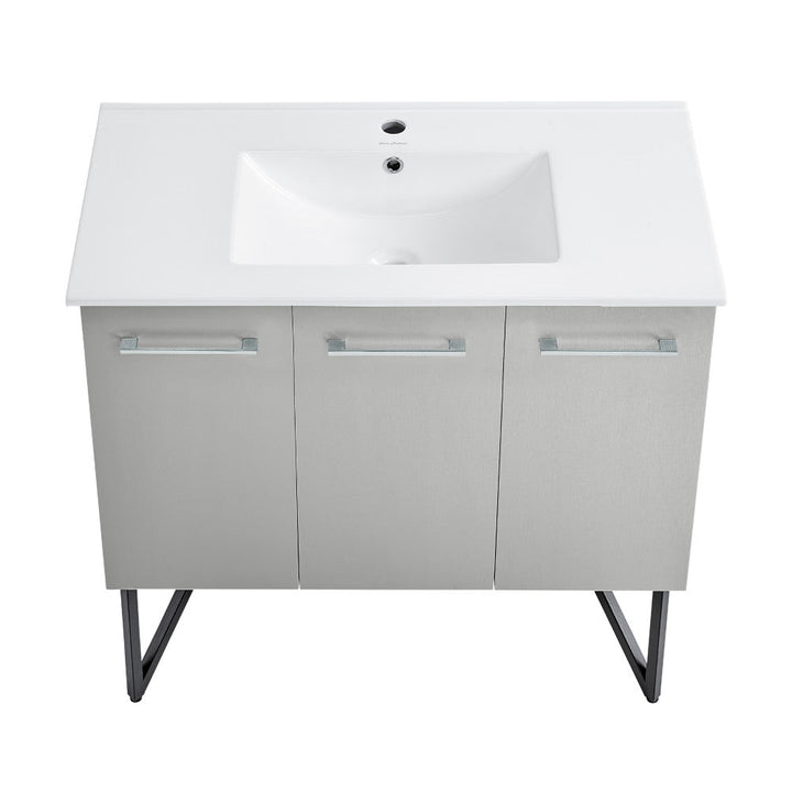 Annecy 36 Single, Brushed Grey, Two Doors, One Drawer, Bathroom Vanity