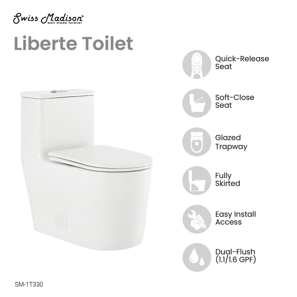 Liberte One-Piece Elongated Toilet Dual-Flush 1.1/1.6 gpf