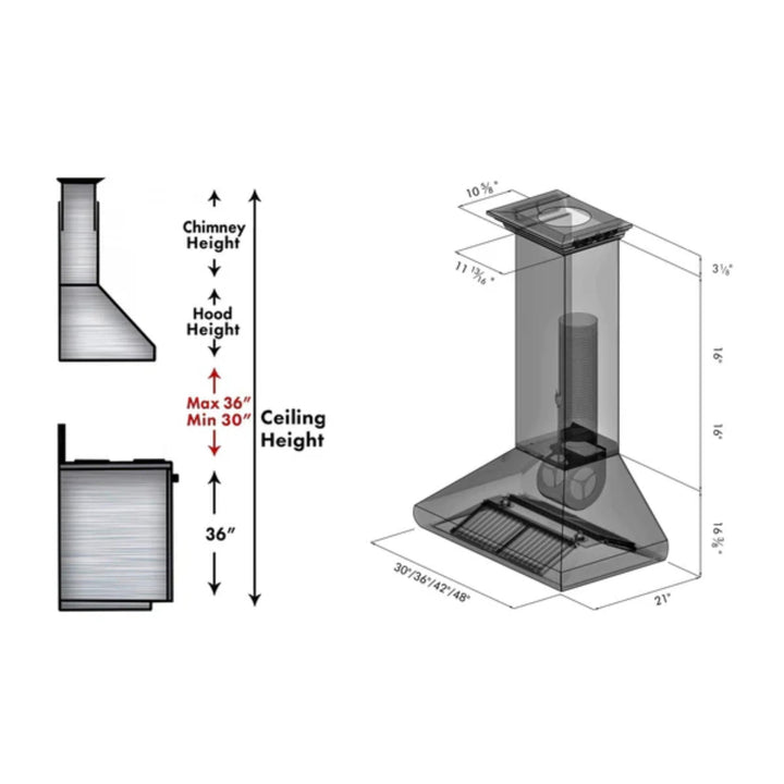 ZLINE 30", 36", &amp; 48" Professional Convertible Vent Wall Mount Range Hoods with Crown Molding in Stainless Steel