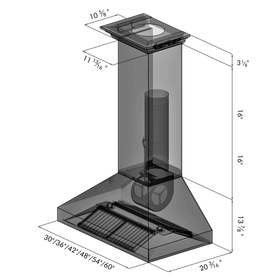 ZLINE 36" Professional Convertible Vent Wall Mount Range Hood in Stainless Steel with Crown Molding (597CRN-36)