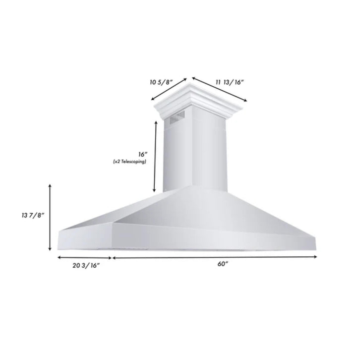 ZLINE 30", 36", 42", 48", and 60" Professional Convertible Vent Wall Mount Range Hoods with Crown Molding in Stainless Steel