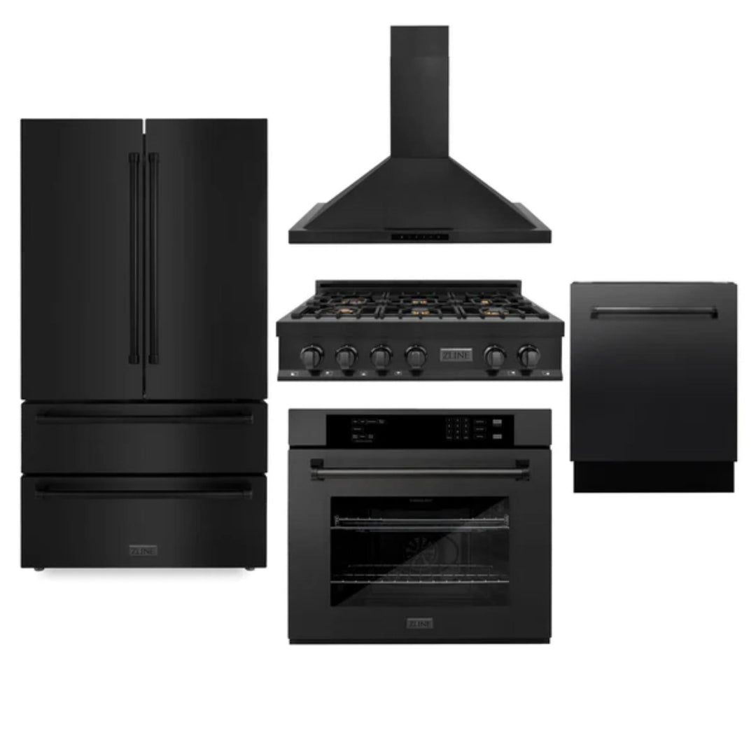 ZLINE 5-Piece Kitchen Appliance Package – Available in 30", 36", and 48" Rangetop Sizes with Refrigerator, Wall Oven, Dishwasher, and Convertible Range Hood