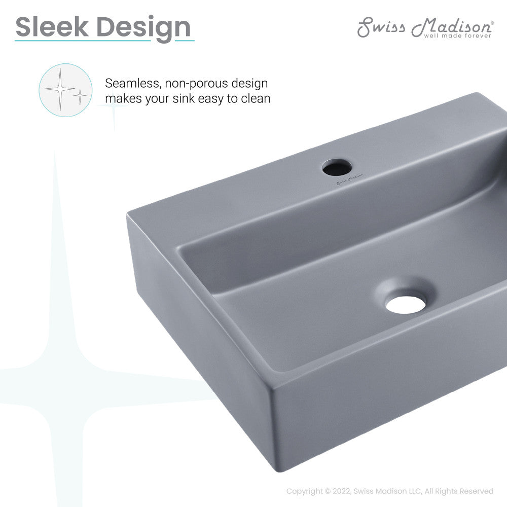 Claire 20"  Rectangle Ceramic Vessel Sink in Matte Grey