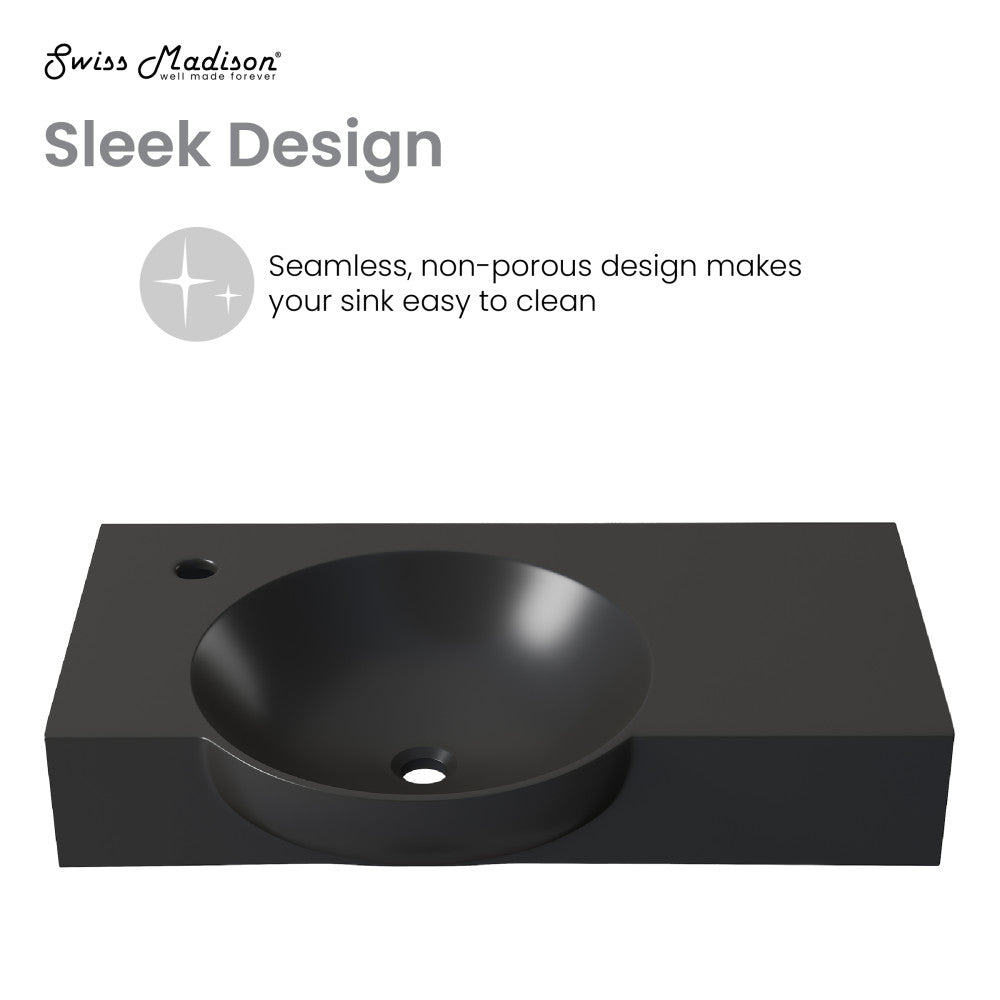 Chateau 30" Left Side Faucet Wall-Mount Bathroom Sink in Matte Black
