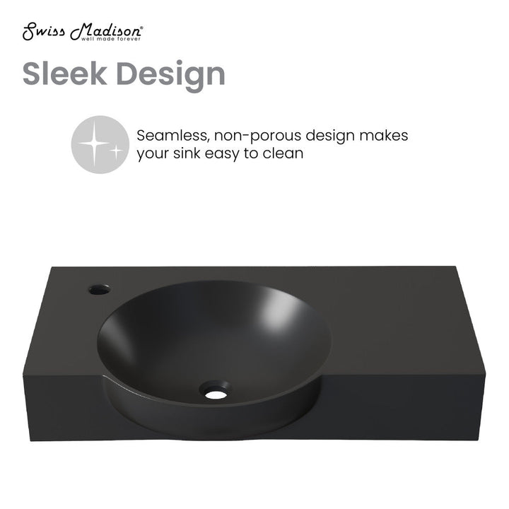 Chateau 30" Left Side Faucet Wall-Mount Bathroom Sink in Matte Black