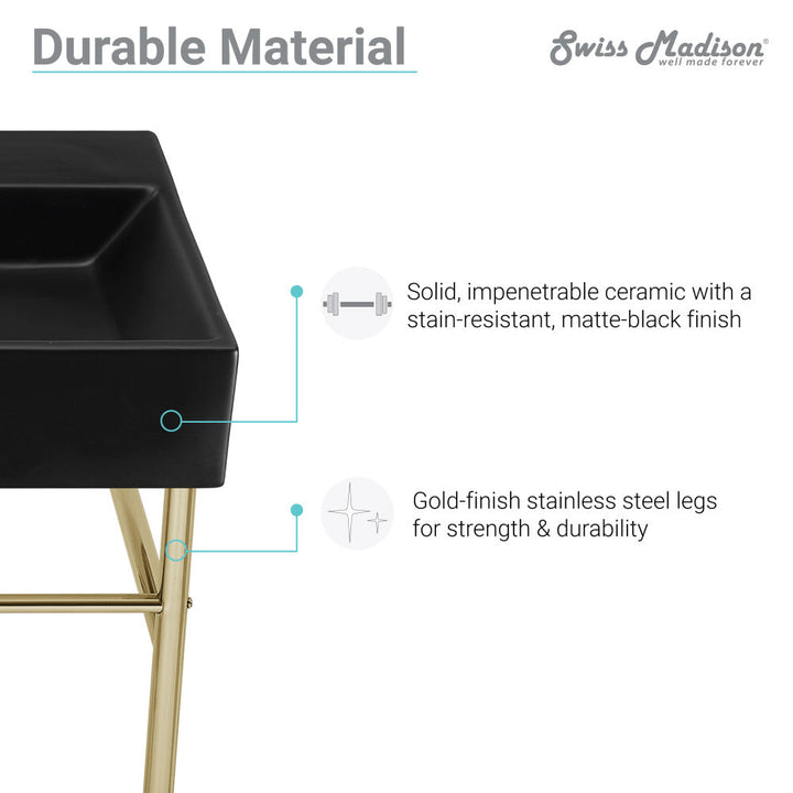 Claire 40 Ceramic Console Sink Matte Black Basin Gold Legs