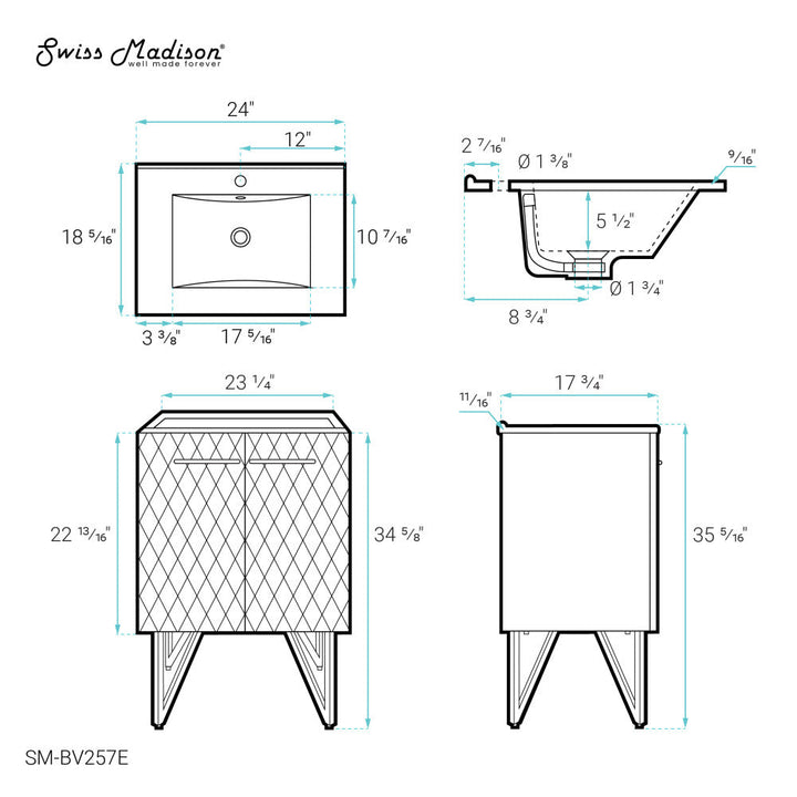 Annecy 24" Bathroom Vanity in Diamond Grey