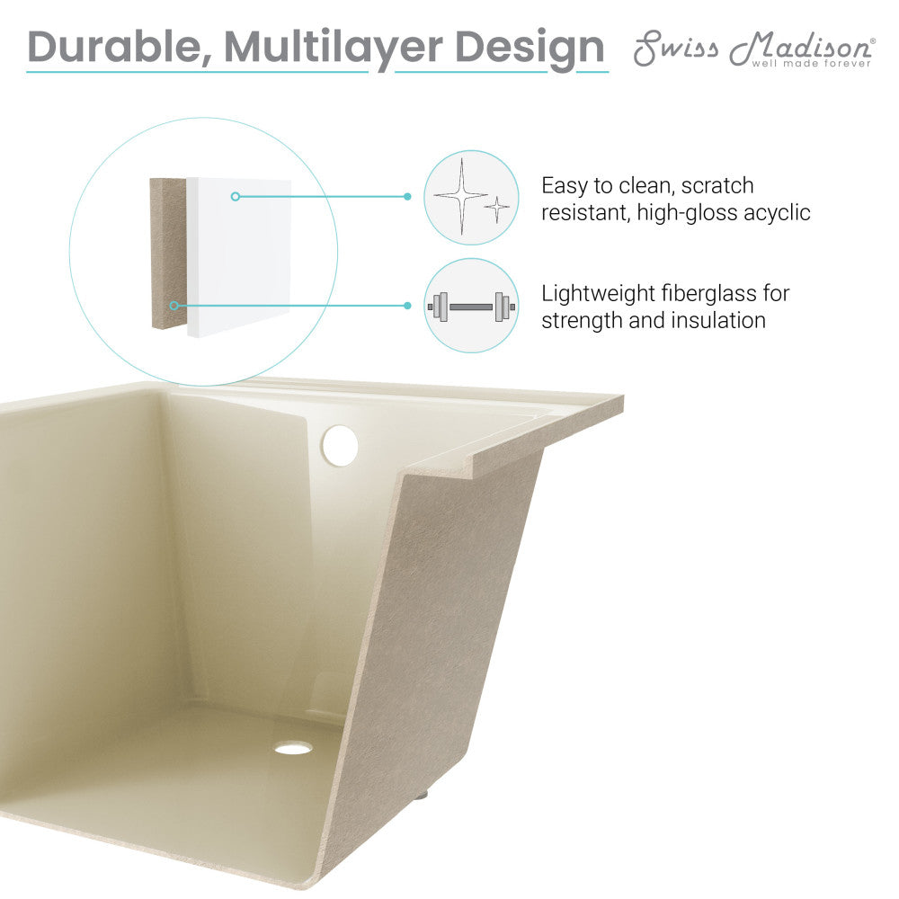 Voltaire 48" x 32" Right-Hand Drain Alcove Bathtub in Bisque