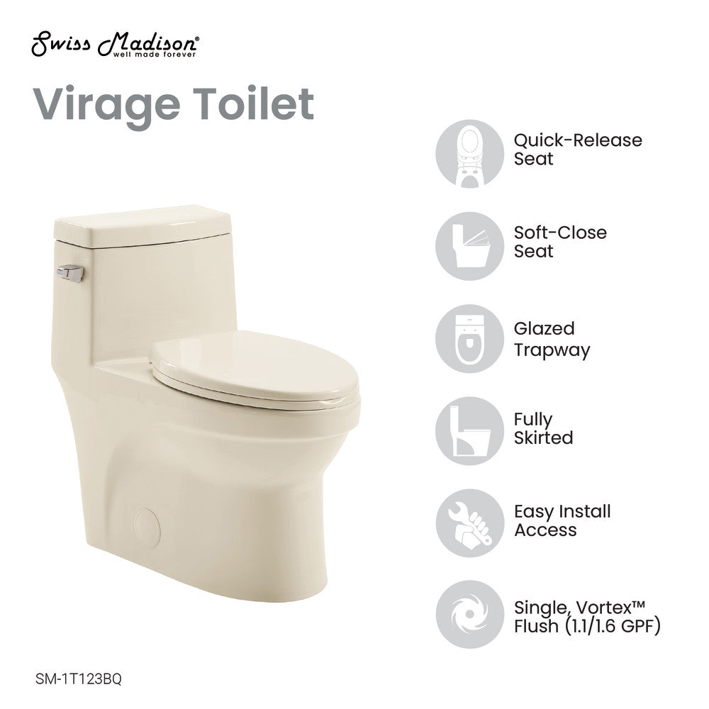 Virage One Piece Elongated Left Side Flush Handle Toilet 1.28 gpf in Bisque