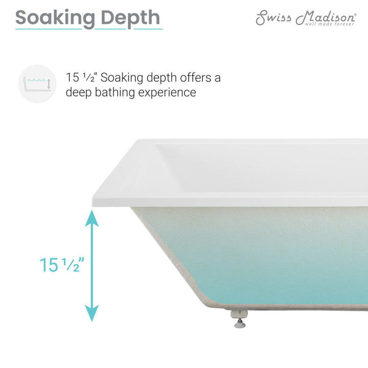 Voltaire 60" x 36" Reversible Drain Drop-In Bathtub