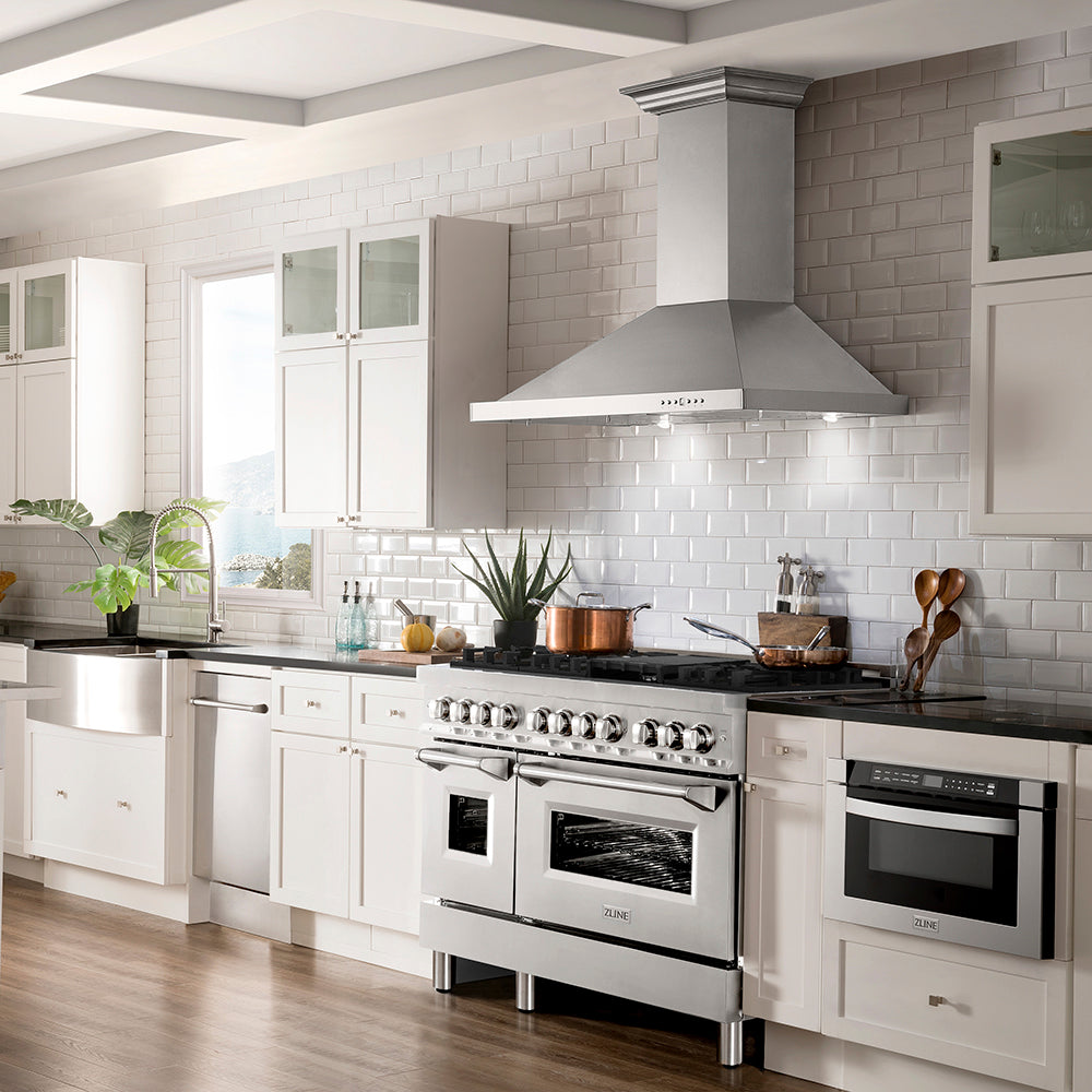 ZLINE 48 in. 6.0 cu. ft. Legacy Dual Fuel Range with 7 Burner Gas Cooktop and 2 Electric Ovens in Stainless Steel, Open Box-Excellent Condition