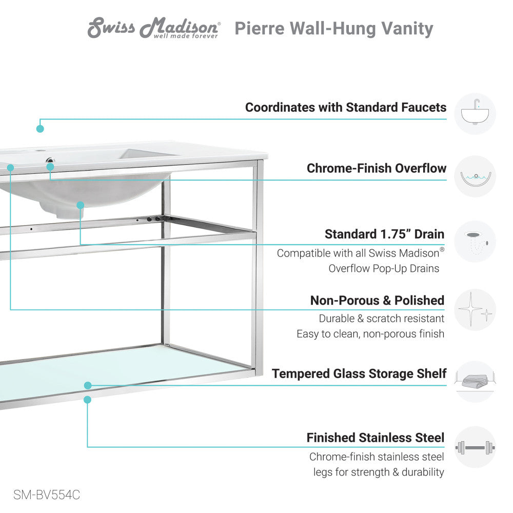 Pierre 48 Single, Open Shelf, Chrome Metal Frame Bathroom Vanity