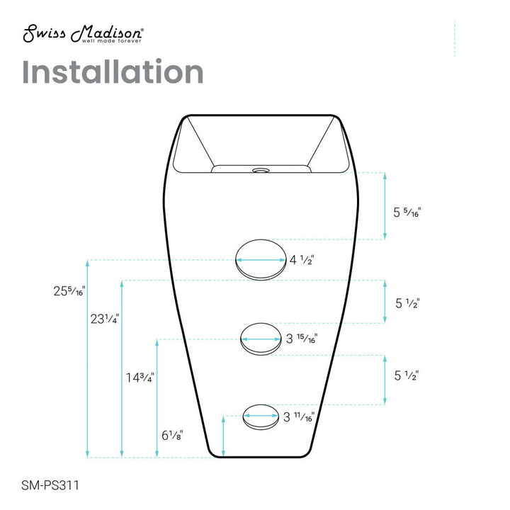 Carre One Piece Pedestal Sink