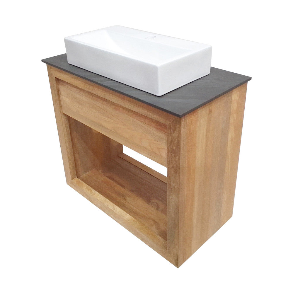 Rennes 36" Reclaimed Wood Vanity in Natural Teak with Slate Countertop and Single Hole Vessel Sink