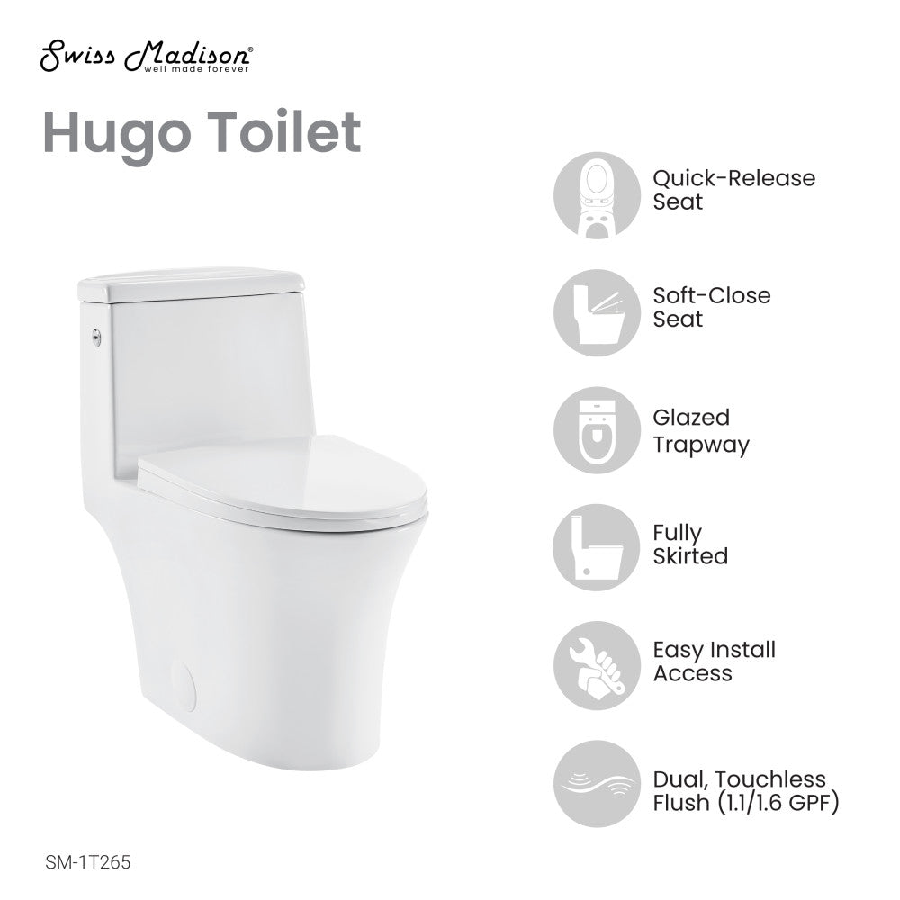 Hugo One-Piece Elongated Toilet Dual-Flush 1.1/1.6 gpf, Touchless