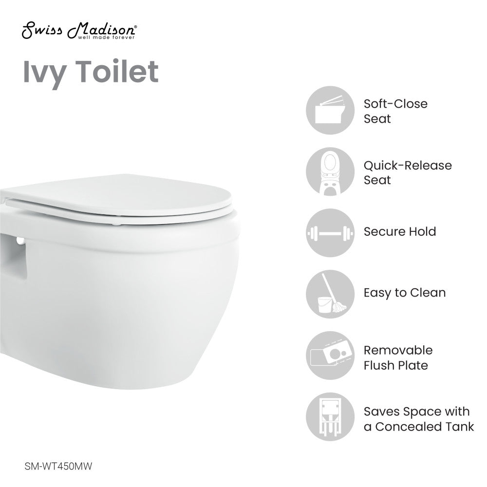Ivy Wall-Hung Elongated Toilet Bowl in Matte White