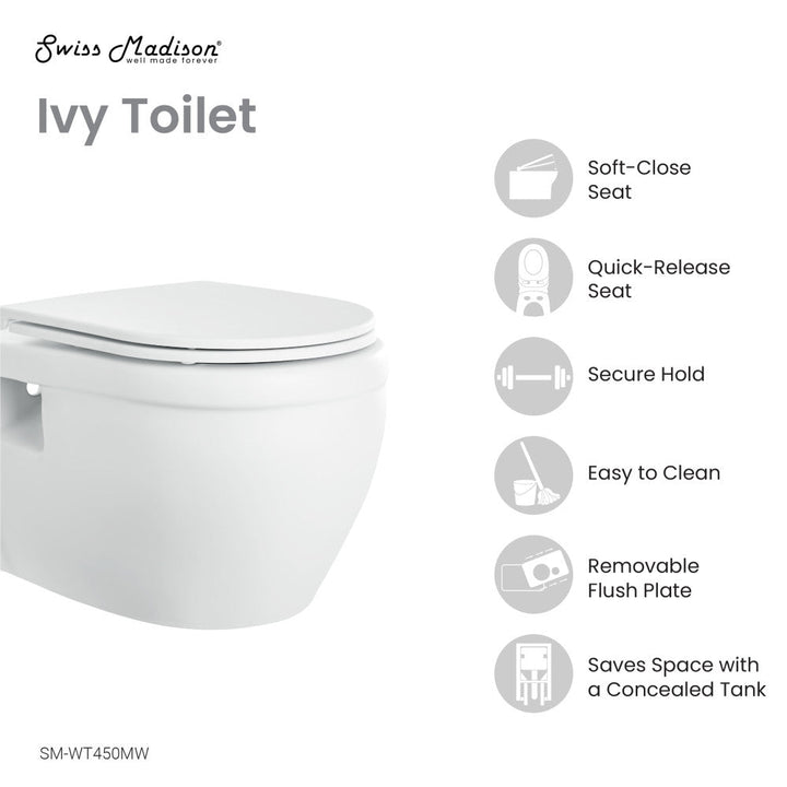 Ivy Wall-Hung Elongated Toilet Bowl in Matte White