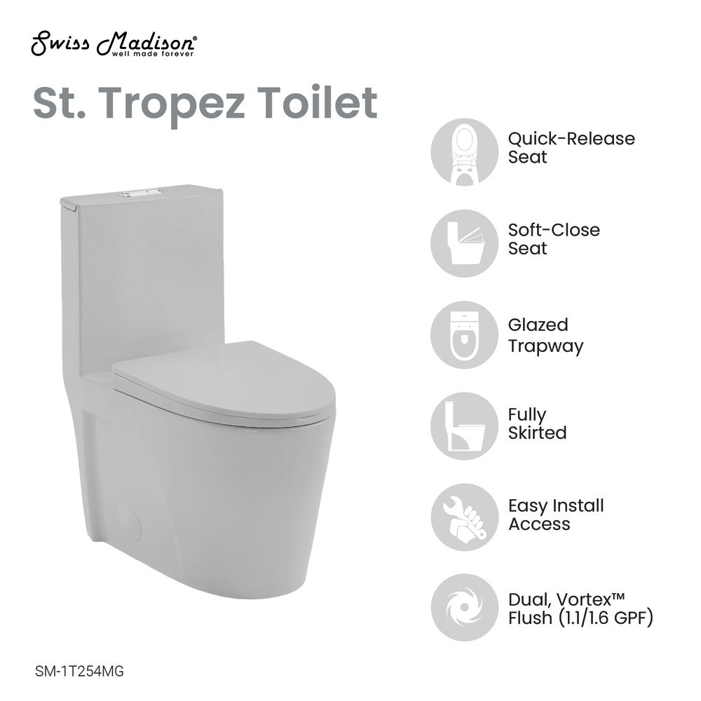 St. Tropez One-Piece Elongated Toilet Vortex™ Dual-Flush 1.1/1.6 gpf in Matte Grey