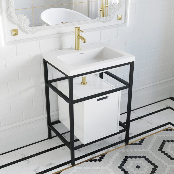 Ivy 24" Freestanding Bathroom Vanity in Glossy White with Matte Black Frame