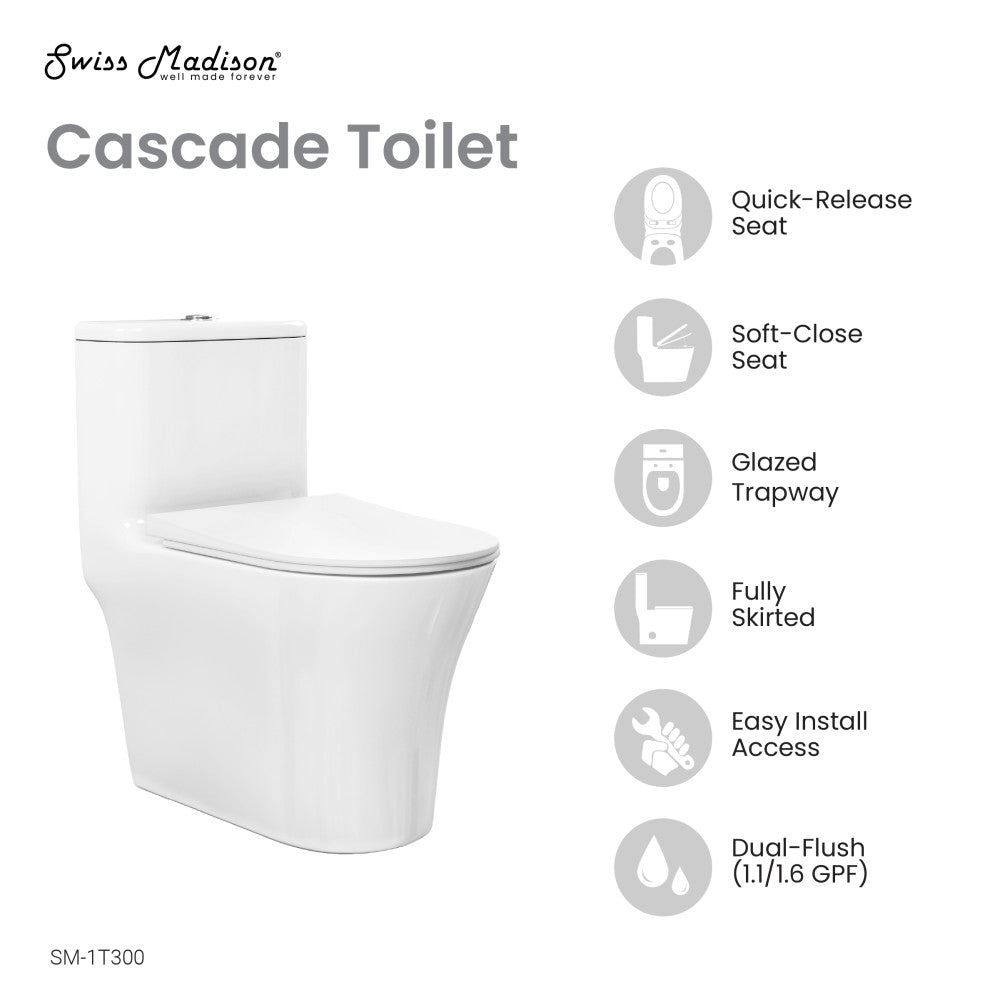 Cascade One-Piece Compact Toilet Dual-Flush 1.1/1.6 gpf