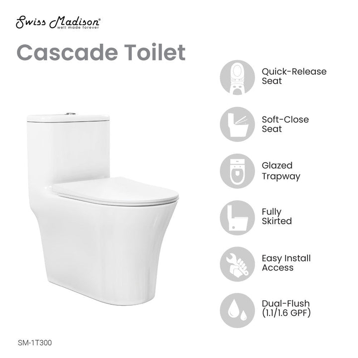 Cascade One-Piece Compact Toilet Dual-Flush 1.1/1.6 gpf