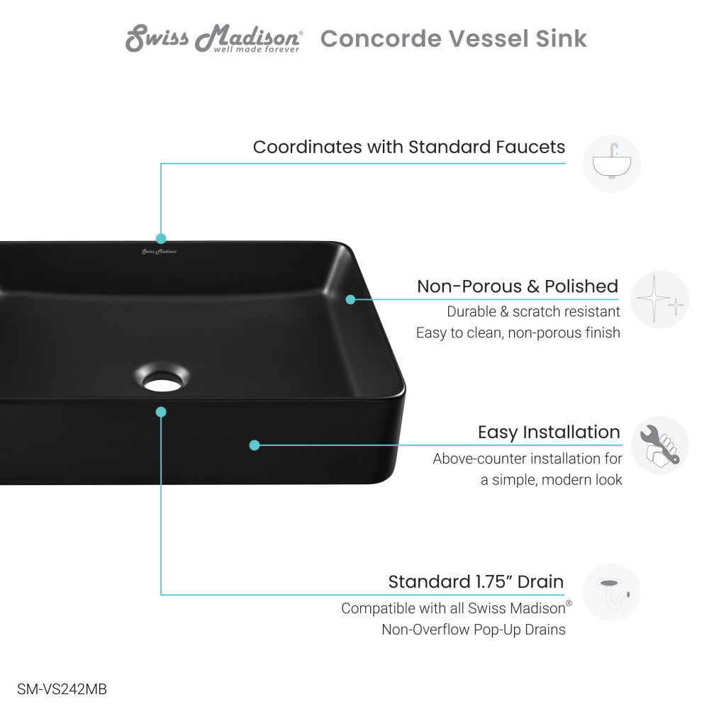 Concorde Rectangle Ceramic Vessel Sink, Matte Black